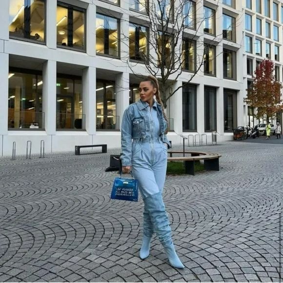 ZARA BLUE OVER THE KNEE DEMIM BOOTS - Picture 2 of 7